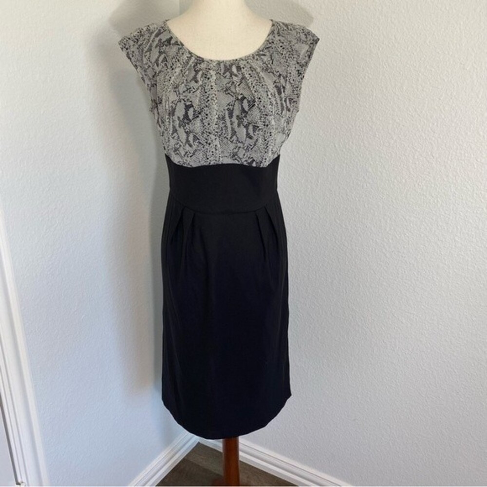 AGB Dress Animal Print Bodice Black Skirt Cap Slv Luxury Fabric Sexy Glam SZ 6